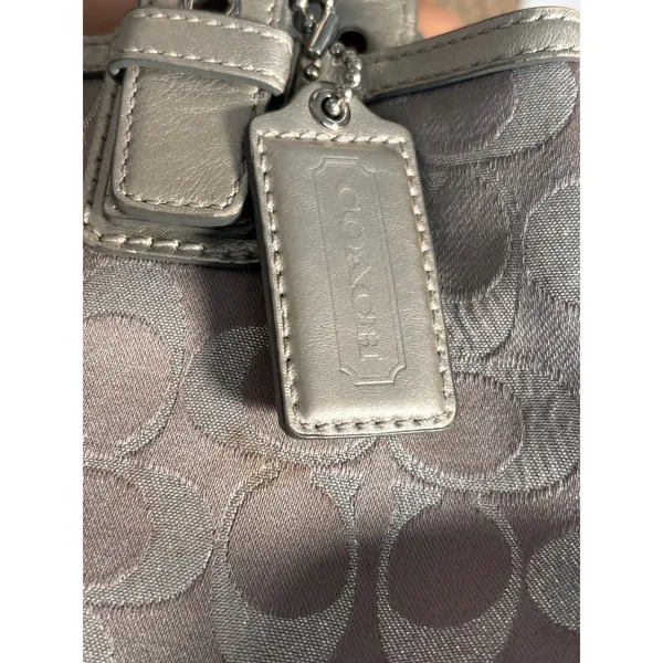 COACH SoHo Signature C Metallic Silver Jacquard Leather Trim Tote Shoulder Bag - Image 12