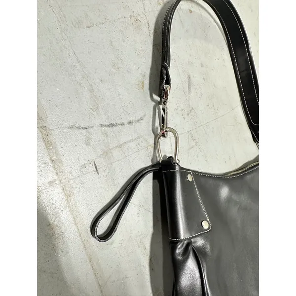 Nine West Accessories Black Faux Leather Shoulder Bag White Stitching Hobo Purse - Image 4
