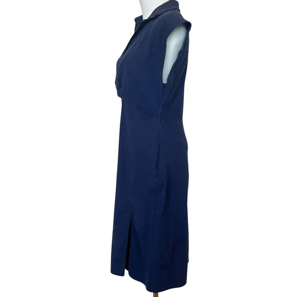 Area Stars Blue Midi Shirt Dress SMALL Career Work Linen Cotton Designer $150 - Image 3