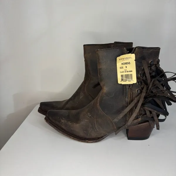 Stetson- Brown Cowboy Boots with Fringe - Image 3