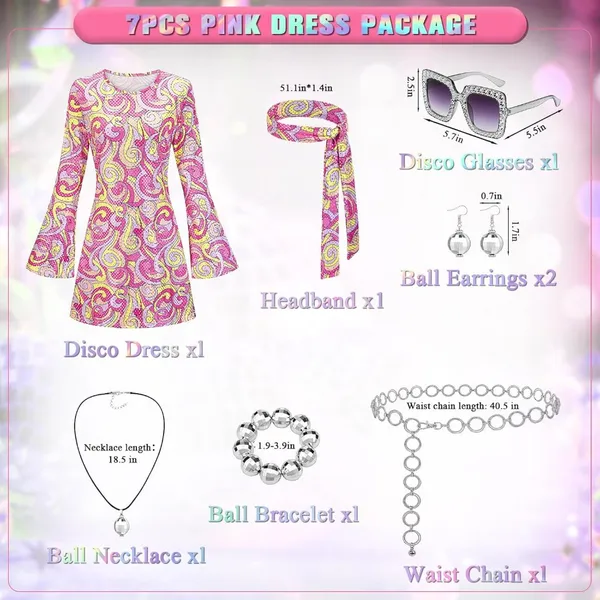 70s Disco Dress Hippie Halloween Costume Women Cosplay 7 pcs Outfit XX-LARGE - Image 3
