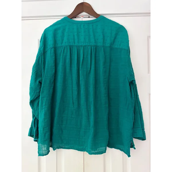 Pilcro by Anthropologie Teal Green Cotton Gauze Clip Dot Button Down Top XL - Image 4