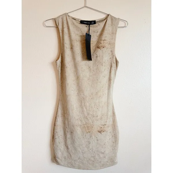 Lioness Mini Dress Women XXS Travertine‎ Golden Hour Bodycon Distressed Print - Image 5