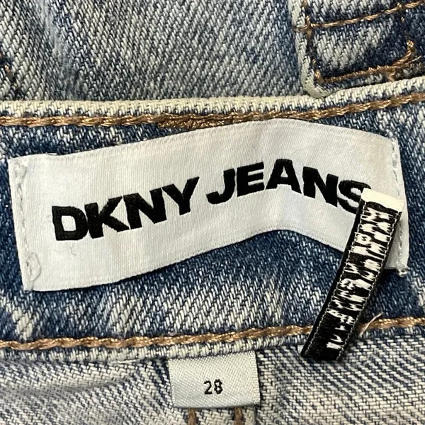 DKNY Women's Blue Light Wash Rhinestone High Rise Wide Leg Baggy Denim Jeans 28 - Image 4