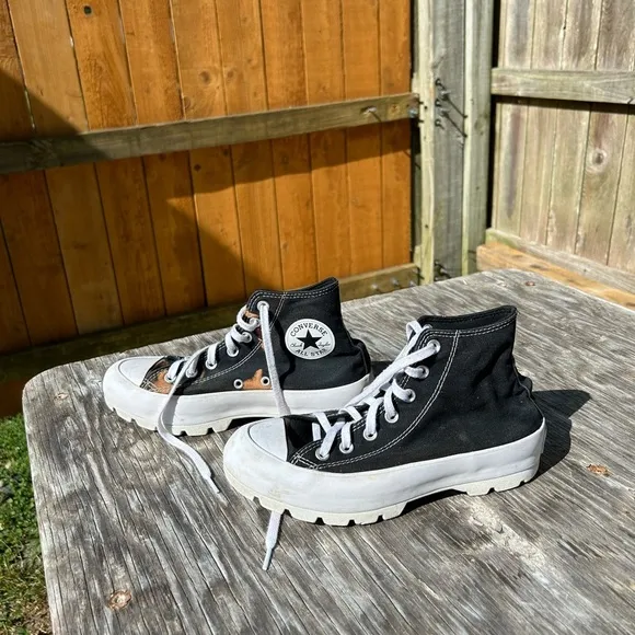 Platform Converse high top black white womans bleach splatter size‎ 8 - Image 6
