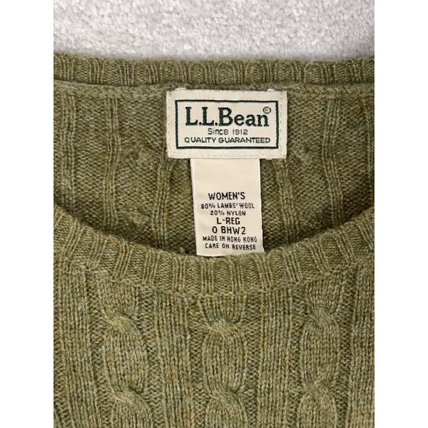ll bean lambs wool cable knit sweater green womens large VTG - Image 4