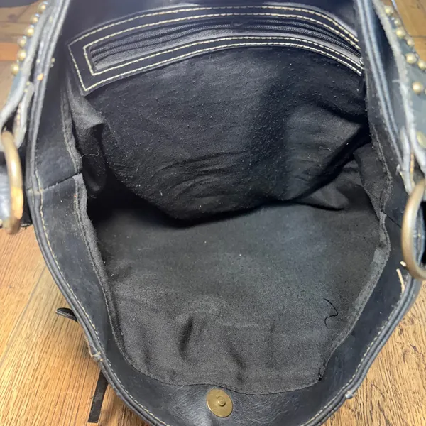 Y2K Black Studded Faux Leather Hobo‎ Shoulder Bag Brass Hardware Western Boho - Image 16