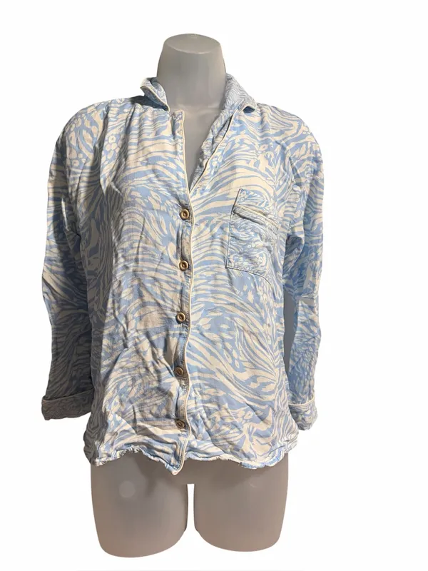 Maaji Wide Leg Pajama Set Size Small Blue and White Print - Image 2