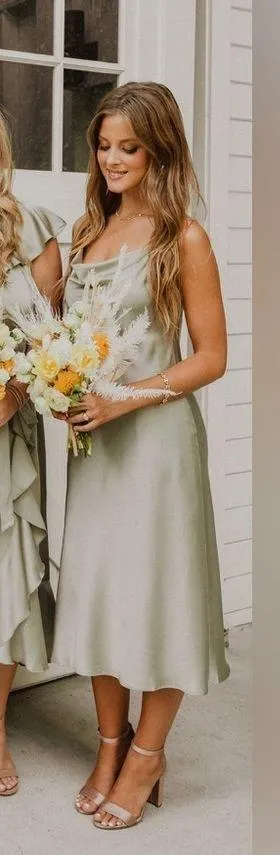 SHOW ME YOUR MUMU Claire Midi Dress In Moss Green Luxe Satin - Image 3