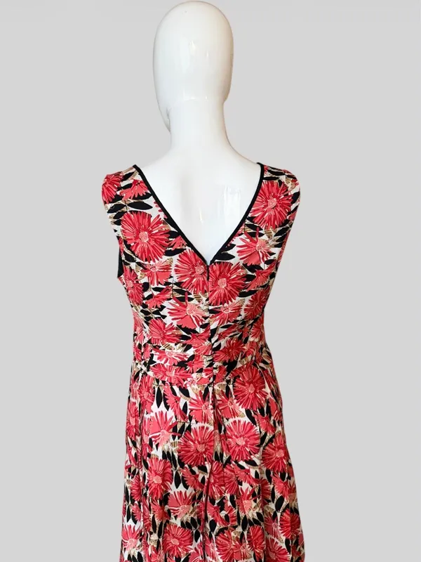 Robbie Bee Coral Pink Floral V-Neck Midi Dress - Image 4