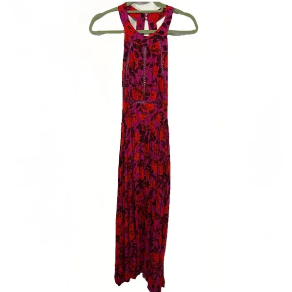 Abel The Label Anthropologie Charlotte Maxi Dress Small Fuschia Red Floral Boho - Image 4
