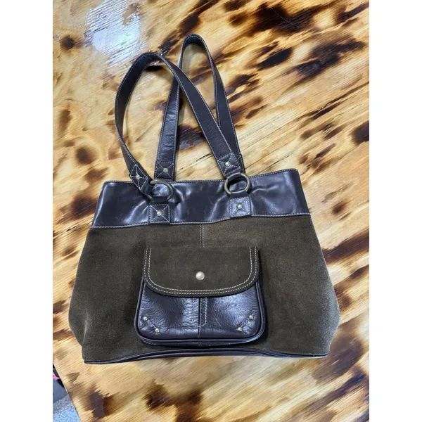 Vintage Eddie Bauer Brown Leather M Sized Satchel Purse Western City Classic‎ - Image 5