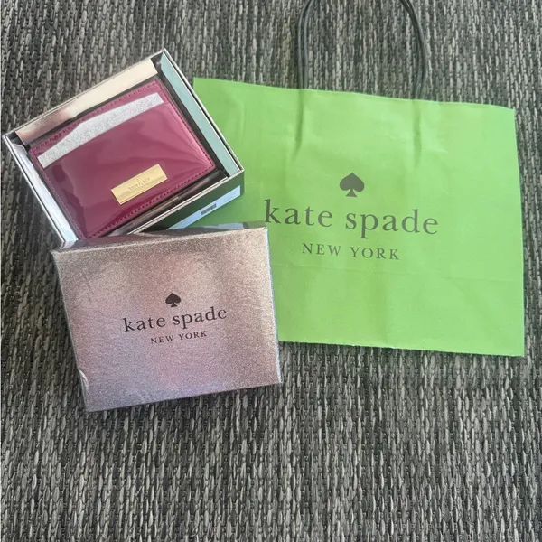 Kate Spade Card Holder Kenzie Metallic Saffiano Lunar NWT Gift Shopping Bag Plum - Image 8