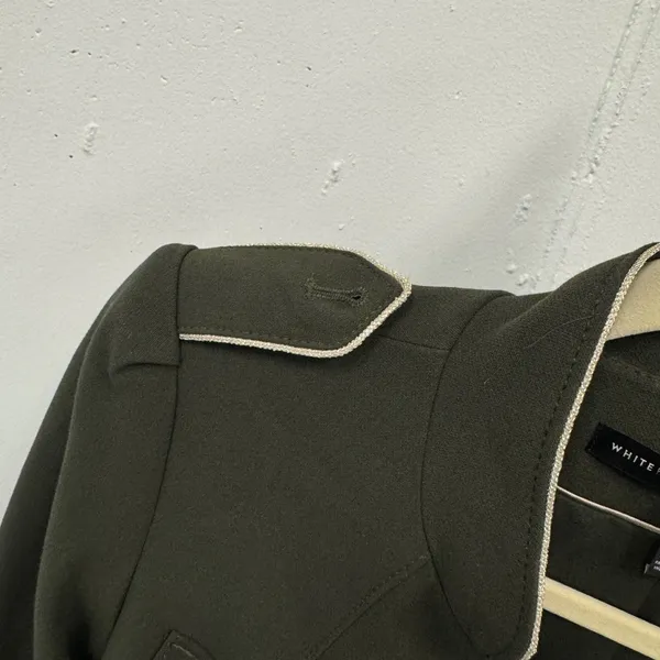 White House Black Market Olive Green Longline Military‎ Jacket Gold Buttons XS - Image 6