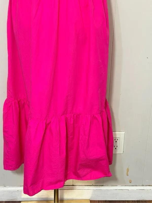 Zara Poplin Cut Out Puff Sleeve Midi Maxi Dress Fuchsia Pink Size M - Image 5