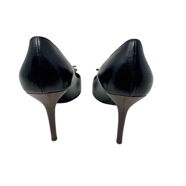 Dolce & Gabbana Black Leather Pointed Toe Lace Up Detail Leopard Pump 39 - Image 5