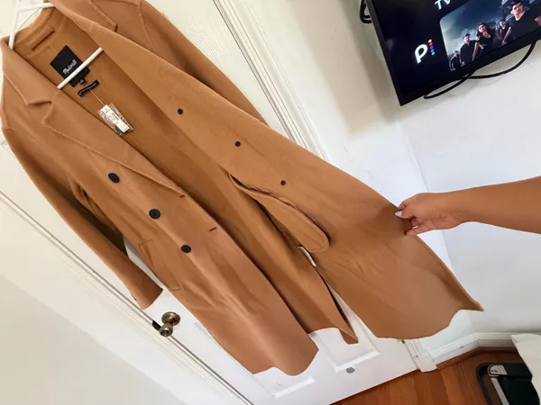 Madewell Double Faced Brushed Long Coat XS NWT Wool Belted Camel Quiet Luxury - Image 5