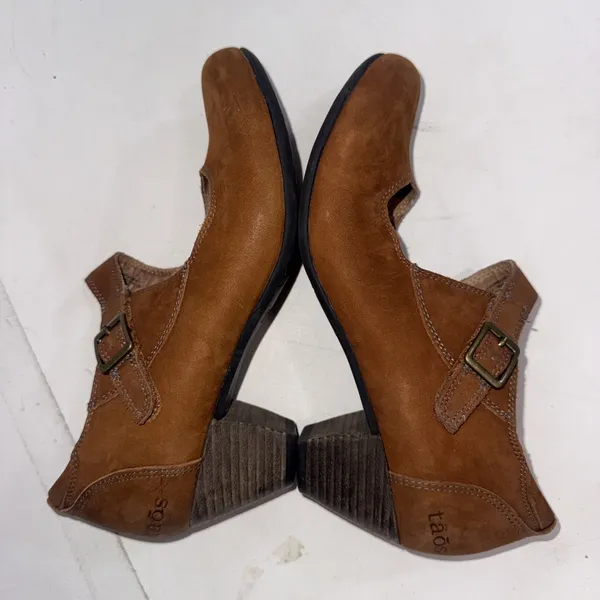 Taos‎ Stunner Brown Rustic Leather Mary Jane Clog Heel Bootie Pumps Shoes Size 7 - Image 6
