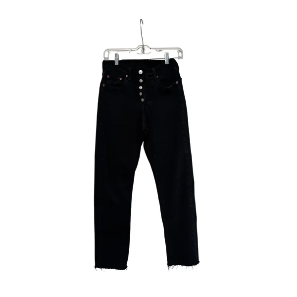 Levi's Black Denim Jeans W25 L30 Button Fly Raw Hem - Image 2