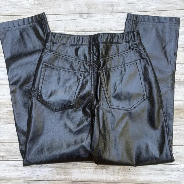 Abercrombie & Fitch 90s Straight Ultra High Rise Pants 28/6s Black Vegan Leather - Image 4