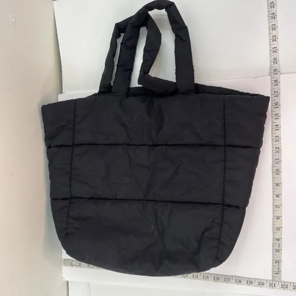 Primark Black Quilted Tote Bag With Snap Closure & Inner Pockets 10t - Image 3