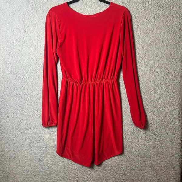 Pretty Little Thing Dress Womens 4 Red Slinky Plunge Split‎ Shift Stretch NEW - Image 2
