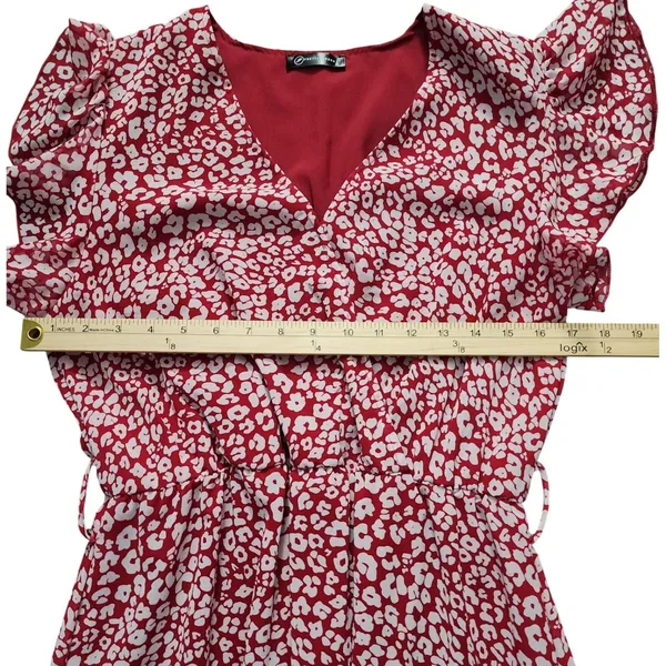 PRETTYGARDEN Women's Maxi Dress Red Leopard Print Flutter Sleeve Tiered Size‎ M - Image 6