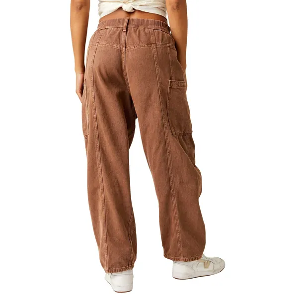 Free People We The Free New School Warm Brown Relaxed Straight Leg Cargo Jeans - Image 7
