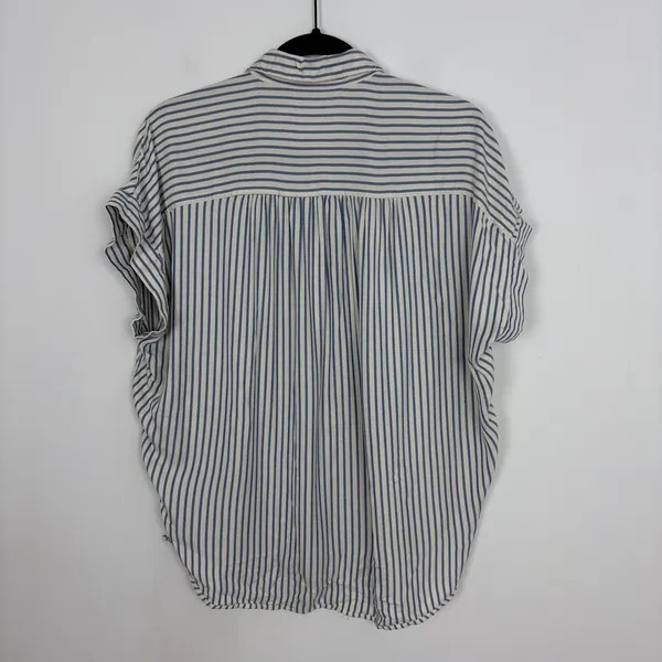 Madewell Central Shirt Dalton Stripe Blue Shirred Button Down Short Sleeve M - Image 9