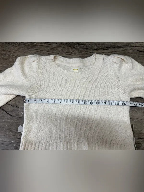 ANTHROPLOGIE | Maeve‎ Puff Sleeve Textured Cropped Crewneck - Cream size small - Image 4