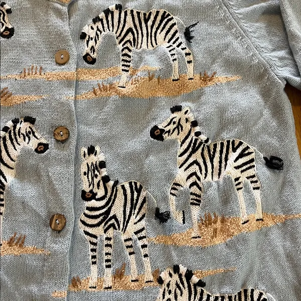 Vintage Design Options Zebra Novelty Print 3/4 Sleeve Cardigan Sweater Sz XL - Image 3