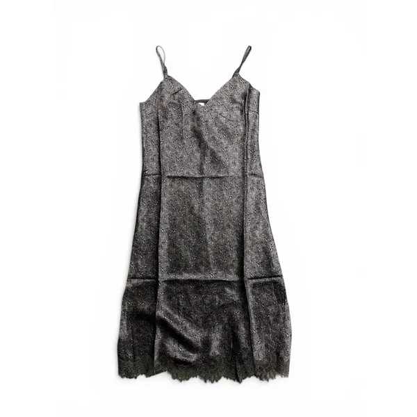 Gold Hawk Chloe Silk Slip Dress Taupe Stained‎ Glass Print Lace Hem Sz Small - Image 4