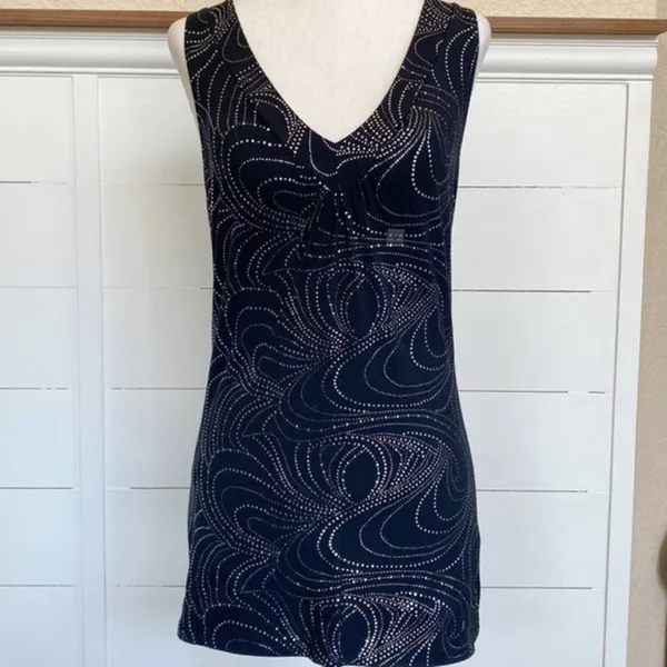 Express Glam Black & Silver Shimmer Sparkly Tunic Tank Stretch‎ Blouse -S NWT - Image 2