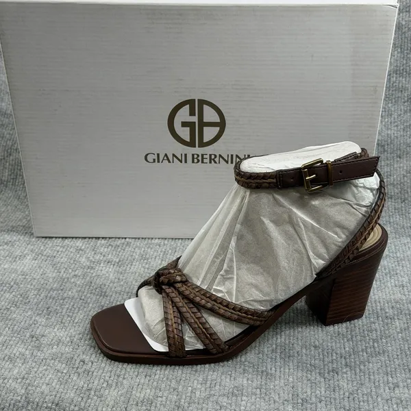 Giani Bernini Size-8.5M Renaee Women's Brown Woven Block Heel Sandals - Image 9