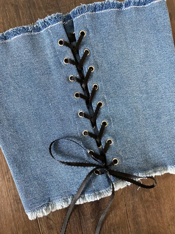 Reworked Denim Strapless Lace Up Corset Top 🔥 - Image 4