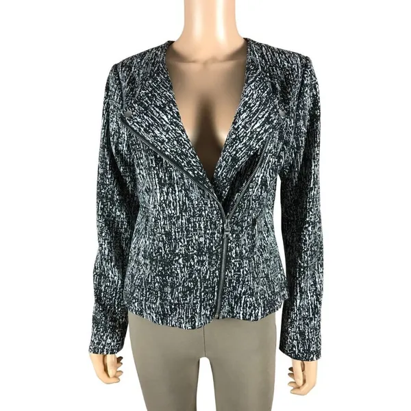Black/White Asymmetrical Zip Blazer Jacket Size SMALL Black - Image 7