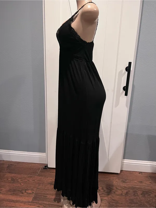 Black Lace crochet Trim Maxi Dress size M sleeveless - Image 8