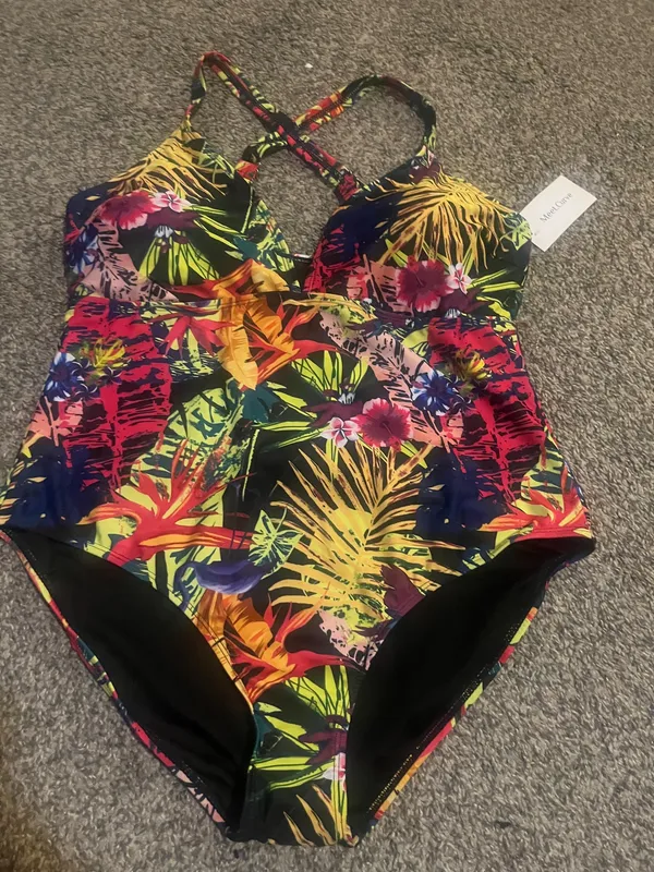 next Neon Tropical Print One Piece Swimsuit in Pink, Yellow, Green, Blue - Image 2