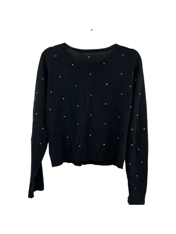 Beth Bowley Preppy Glam Rhinestone Black Silk Cashmere Cardigan Size Medium - Image 5