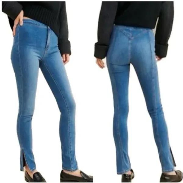 Free People We The Free Riley Skinny Jeans Women's 25‎ Dark Wash Split Hem Mid - Image 2
