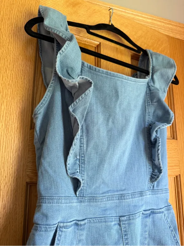 Denim Blvd Los Angeles Ruffle Strappy Denim Romper Light Wash Medium M Stretch - Image 2