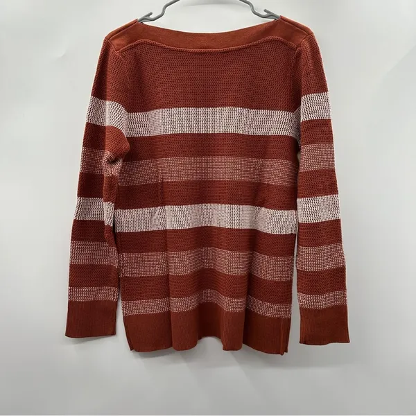 Market & Spruce Tawnee Cotton Blend Rust‎ & White Stripe Waffle Sweater Sz L NEW - Image 7