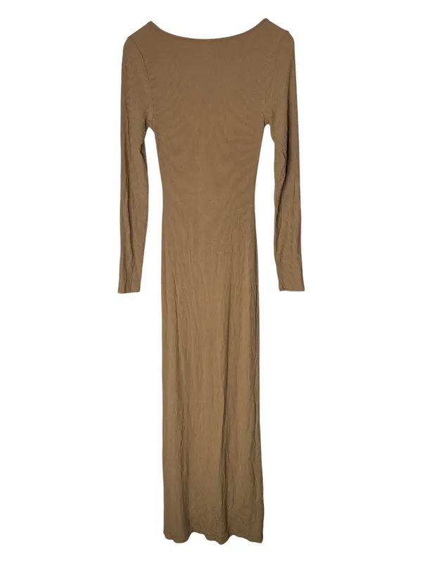 Skims Soft Lounge Long Sleeve Scoop Neck Bodycon Maxi Dress Camel Medium - Image 5