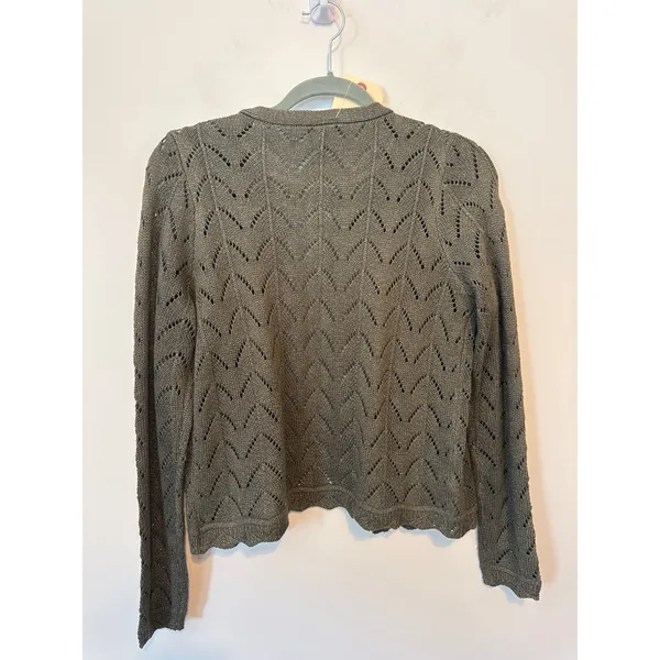 Ann Taylor Green Gold Metallic Cable Knit Sweater Small Shimmer Jacket Size S - Image 11
