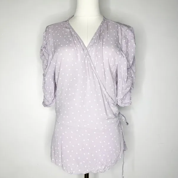 Abercrombie & Fitch Purple Puff Sleeve Wrap Blouse Size XL NwT - Image 2
