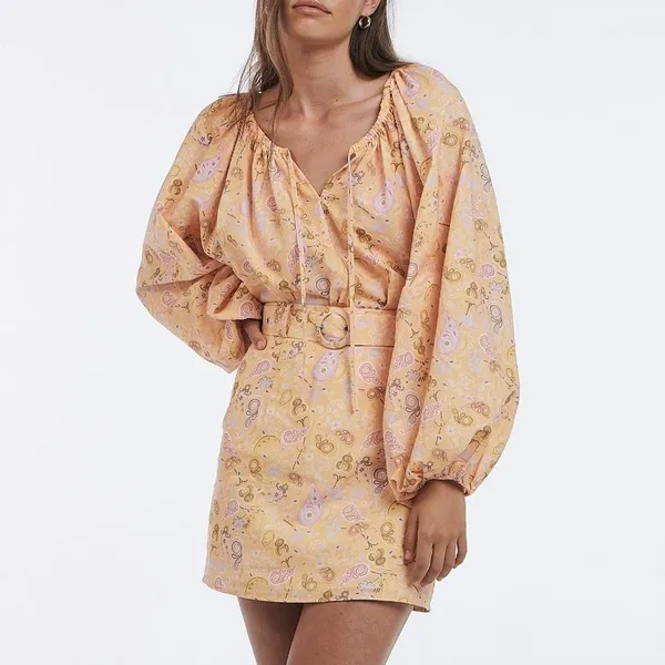 Charlie Holiday Josie Paisley Boho Balloon Sleeve Blouse Mini Skirt Matching Set - Image 5