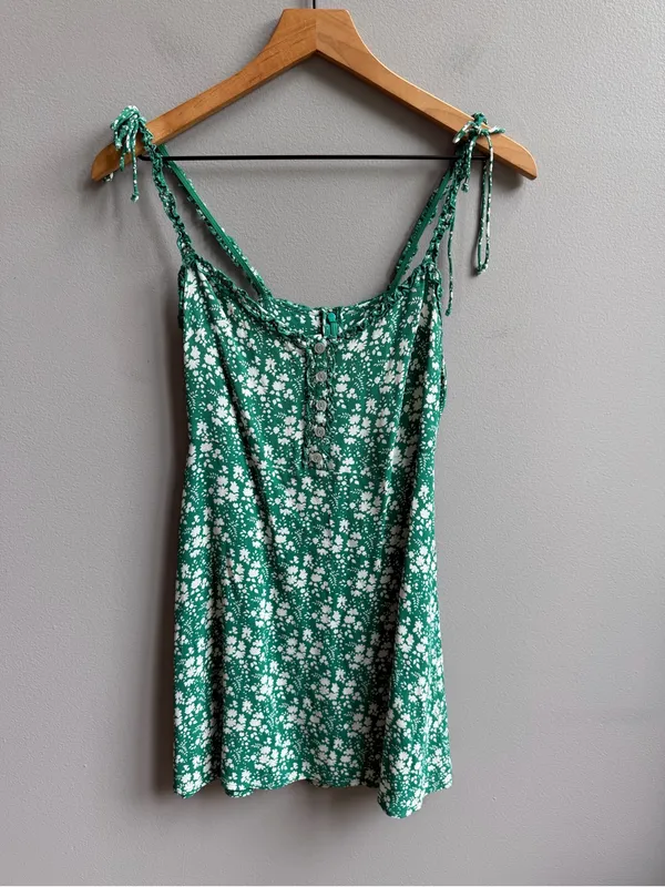 For Love & Lemons Zamira Button Front Dress Kelly Green Floral Mini Slip Dress S - Image 5