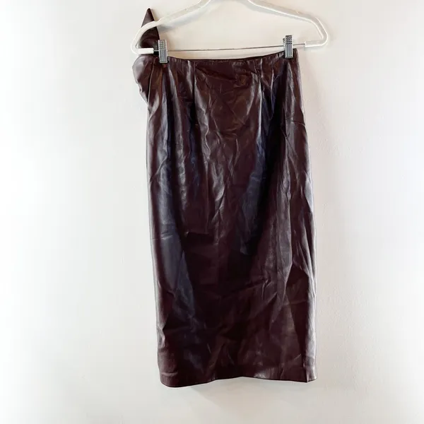 Enza Costa Vegan Leather High Waisted Wrap Midi Skirt Chocolate Brown 0 - Image 6