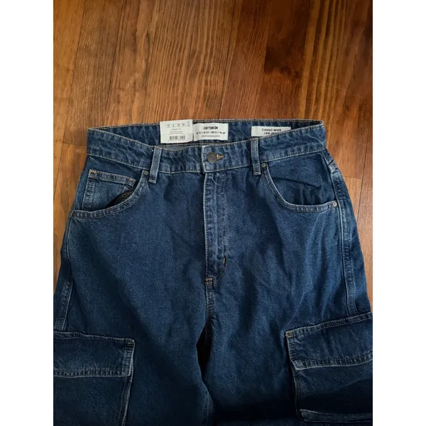 Cotton On Womens Cargo Wide Leg Jeans Nordic Blue High Rise Denim Size 6 NEW - Image 4