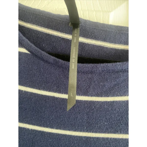 Andrew Marc Striped Sweater Dress Womens Size L Navy Blue Nautical Cotton Wrap - Image 5
